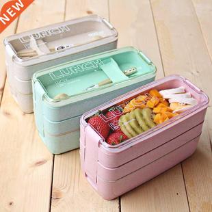 Lunch Box Wheat Kitchen Dinnerware Microwave Straw Foo 900ml