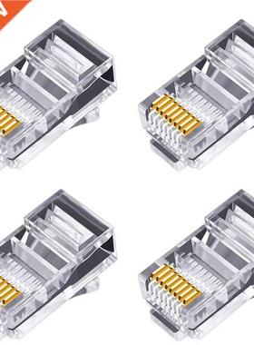 100Pcs RJ45 Connector 6U Gold Plated P Through Ethernet Cabl