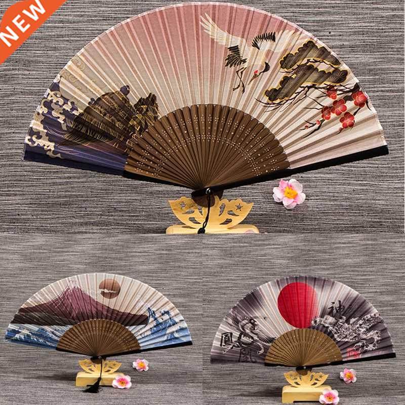1Pcs Vintage Silk Folding Fan Chinese Japanese Tassel Bamboo