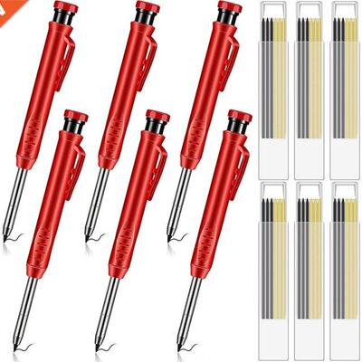 6 Pieces Solid Carpenter Pencils with 36 Refill Leads Woodwo