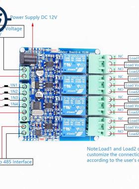 RS485 Modbus-RTU 12V 4Bit Relay Module 4-Channel Switch Cont