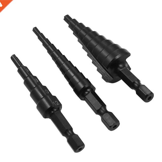 3Pcs HSS Step Drill Bit Set Hex Shank Drive Quick Change Hig