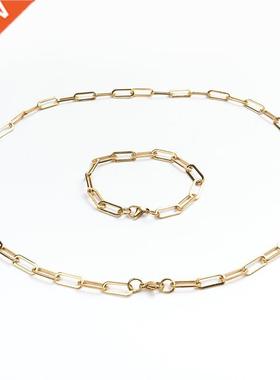 1 Set New 04 Stainless Steel Paperclip Chains Necklace Brac