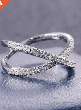 Huitan Luxury Cross X Shape Women Engagement Ring Full Paved