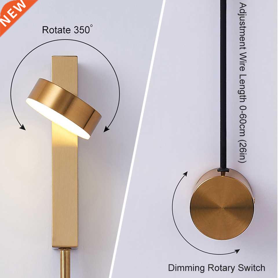Led indoor wall lamps rotation dimming switch led wall light