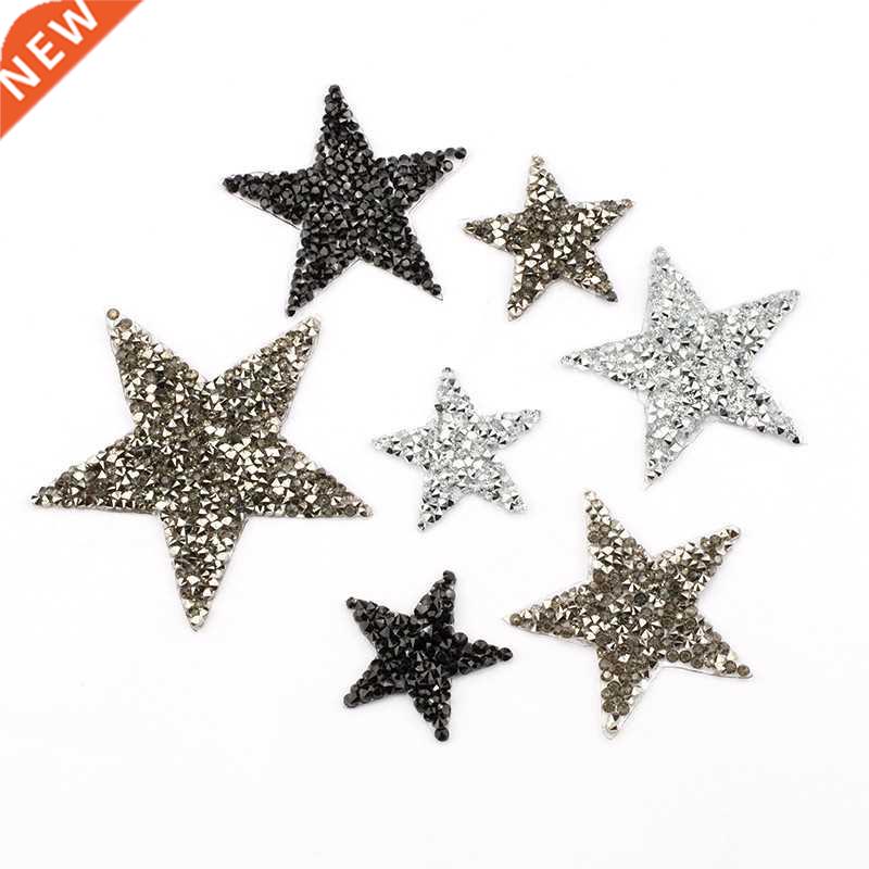 4/6/8cm Hotfix Jet Hematite Star Rhinestone Mixed Embroidere