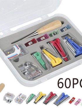 60pcs Fabric Bias Binding Tape Maker Kit Binder Foot Wooden
