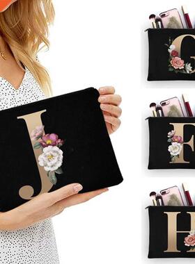Girl Makeup Bag Golden Letter Pattern Classic Organizer Bag