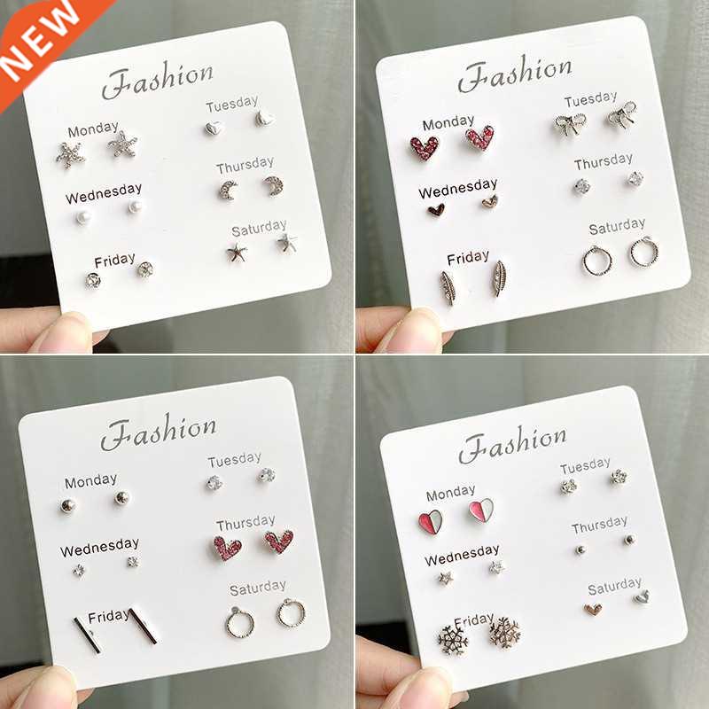 6 Pairs Week Days Choices Stud Earrings For Women 2022 rend