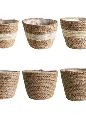 Nordic Handmade Straw Storage Basket Indoor Outdoor Flower P