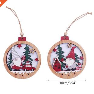 Santa Wooden Round Christmas Pendant Gnome Hanging Cute Car