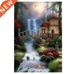 Bridge Flowing Water DIY Diamond House Full Round Landscape