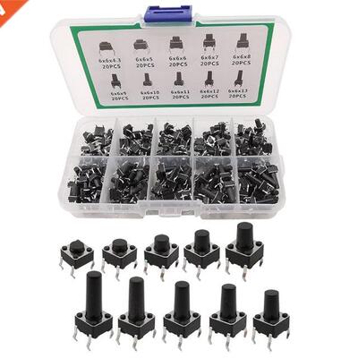 200Pcs 6x6 Tact Switch Tactile Push Button Switch Kit Height