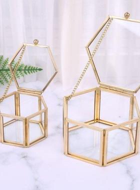 Nordic Hexagon Transparent Glass Wedding Ring Box Eternal Fl