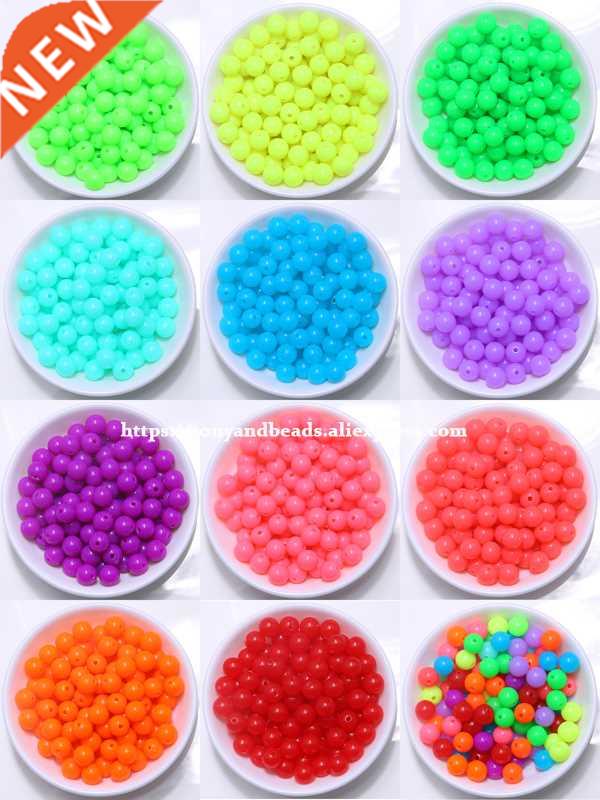 Shining Fluorescence Acrylic Round Spacer Beads 6 8 10 MM Pi