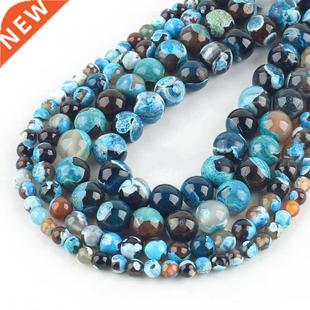 Agates Stone Spacer Blue Bead Loose Fire Round Natural Beads