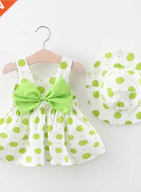 2022 Summer Baby Girl Dress With Hat Dot Print Newborn Dress