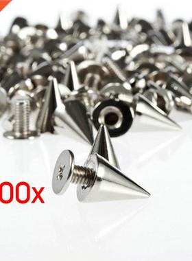100pcs/set 9.5mm Silver Cone Studs and Spikes Screwback
