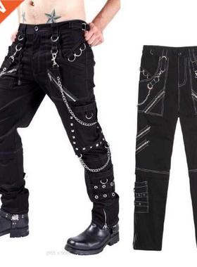 Men Personality Pants Gothic Pants Multi-Chain Harem Pants M