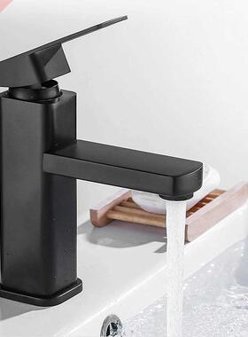 1pc Bathroom Basin Faucet Matte Black Hot Cold Water Mixer T