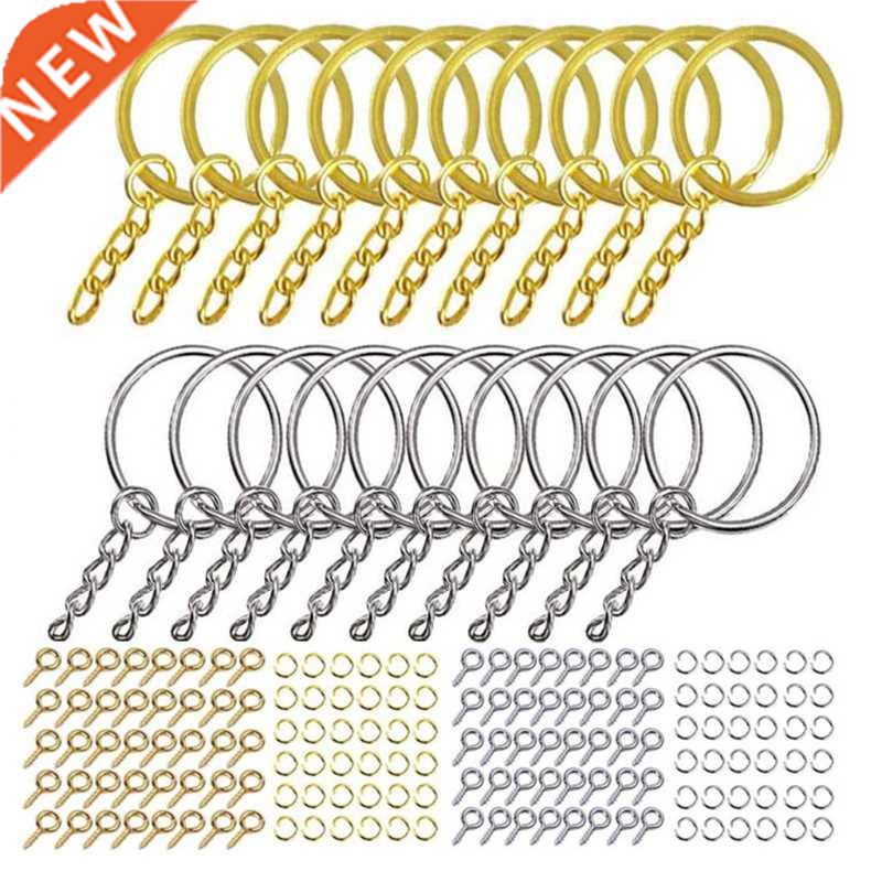 220 Pcs Key Ring with Chain Jump Rings Screw Eye Pins Set fo