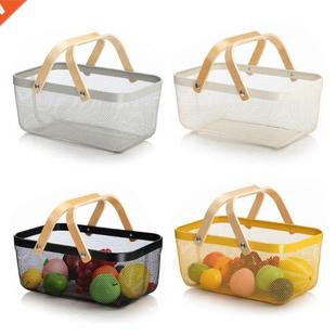 Mesh Fruit Double Style Wooden with Metal Bin Nordic Basket