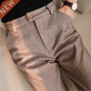 Women Harem Herringbone 2022 Pants Pencil Aut Woolen
