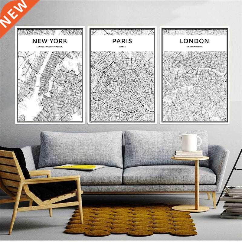 Map Famous City Nordic Canvas Painting Home Decor Wall Art