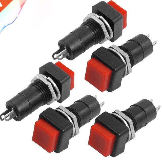 5 Pcs AC 250V/3A Normally Open SPST Momentary Red Push Butto
