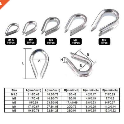 250Pcs 304 Stainless Steel Wire Rope Cable Thimbles Combo an