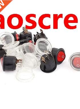 10 Pcs Red Lamp SPST NO-OFF Oval Boat Rocker Switch w Waterp