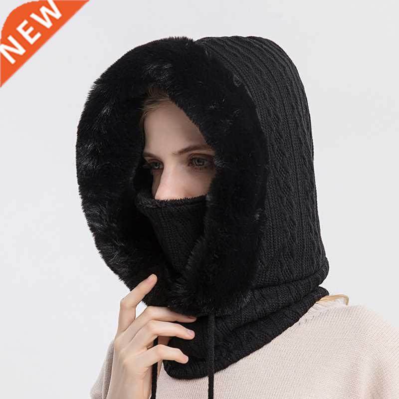 winter fur cap mask set hooded for women knitted cashmere ne