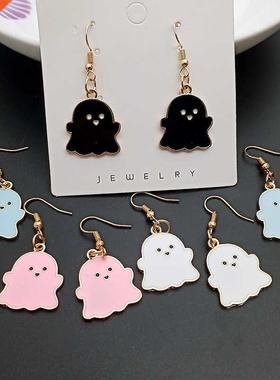 Metal Cute Little Ghost Dangle Earrings for Women Candy-colo