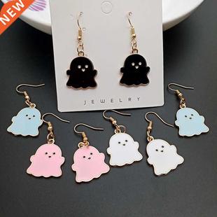 Metal Cute Little Ghost Dangle Earrings for Women Candy-colo