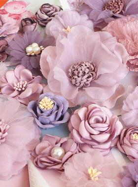 10Pcs Purple Series Satin Chiffon Fabric Artificial Flowers