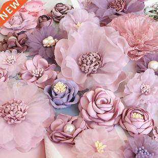 10Pcs Purple Series Satin Chiffon Fabric Artificial Flowers