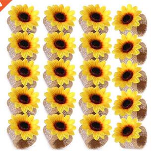 20 Pieces Sunflower Napkin Ring Holder Yellow Flower Napkin