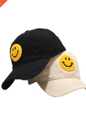New Big Smiley Patch Baseball Caps Women Pure Color Soft Top