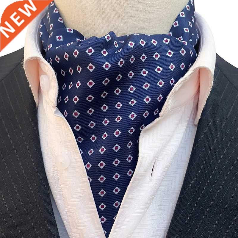 New Design Men's Ascot Ties Formal Scarf Navy Plaids Embroid