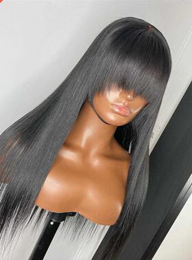 Straight Wig With angs razilian Fringe o Human Hair Wigs
