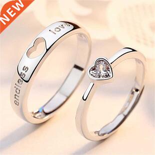 2Pcs/sets Zircon Heart Matching Couple Rings Set Endless Lo