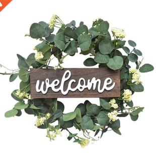 Wreath For And Leaves Hom Farmhouse Welcome Door Green Front