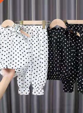 2PCS Baby Girls Clothing Sets Summer Sleeveless Polka Dot Ki