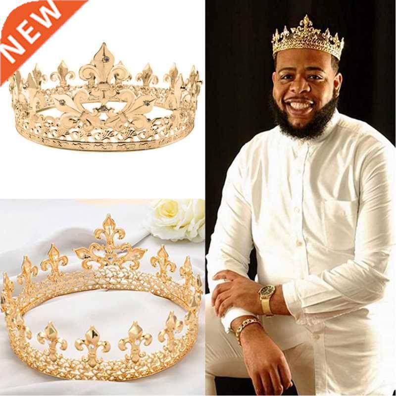 Baroque Vintage Royal King Crown For Men Full Round Sliver B