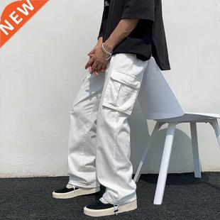 Black/white Casual Pants Men's Fashion Loose Straight Wide L