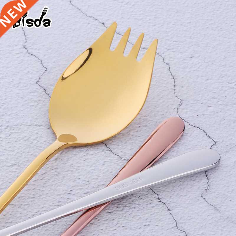 8 Colors Spoon Fork Long Handle Salad Spoon Reusable Stainle