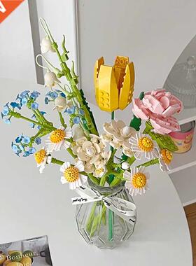 MOC Simulation Flower Tulip Rose Sunflower Potted Bouquet Mi