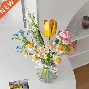 MOC Simulation Flower Tulip Rose Sunflower Potted Bouquet Mi