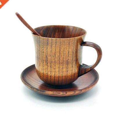 3Pcs/Set Wooden Cup Saucer Spoon Set Coffee Tea Tools Access