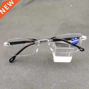Reading Glasses Cutting Blue Pres Rimless Ray Women Anti Men
